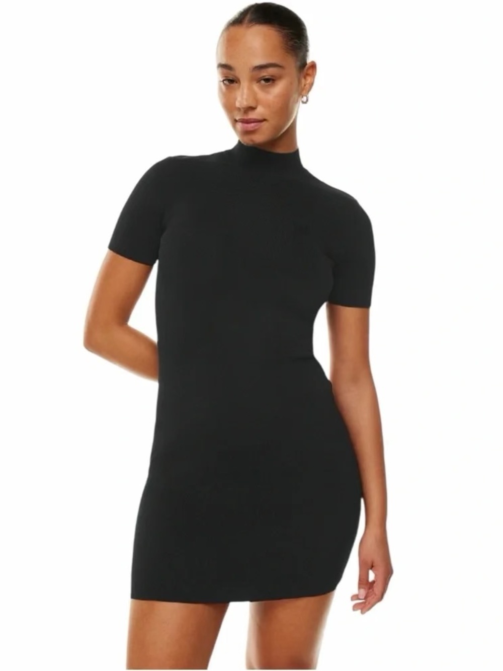Aritzia Black Mock Neck Cap Sleeve Bodycon Dress
